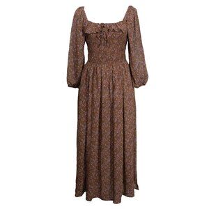 Code x Mode Peasant Dress Milk Maid Liberty Floral Hippie 70s Brown Autumn Maxi